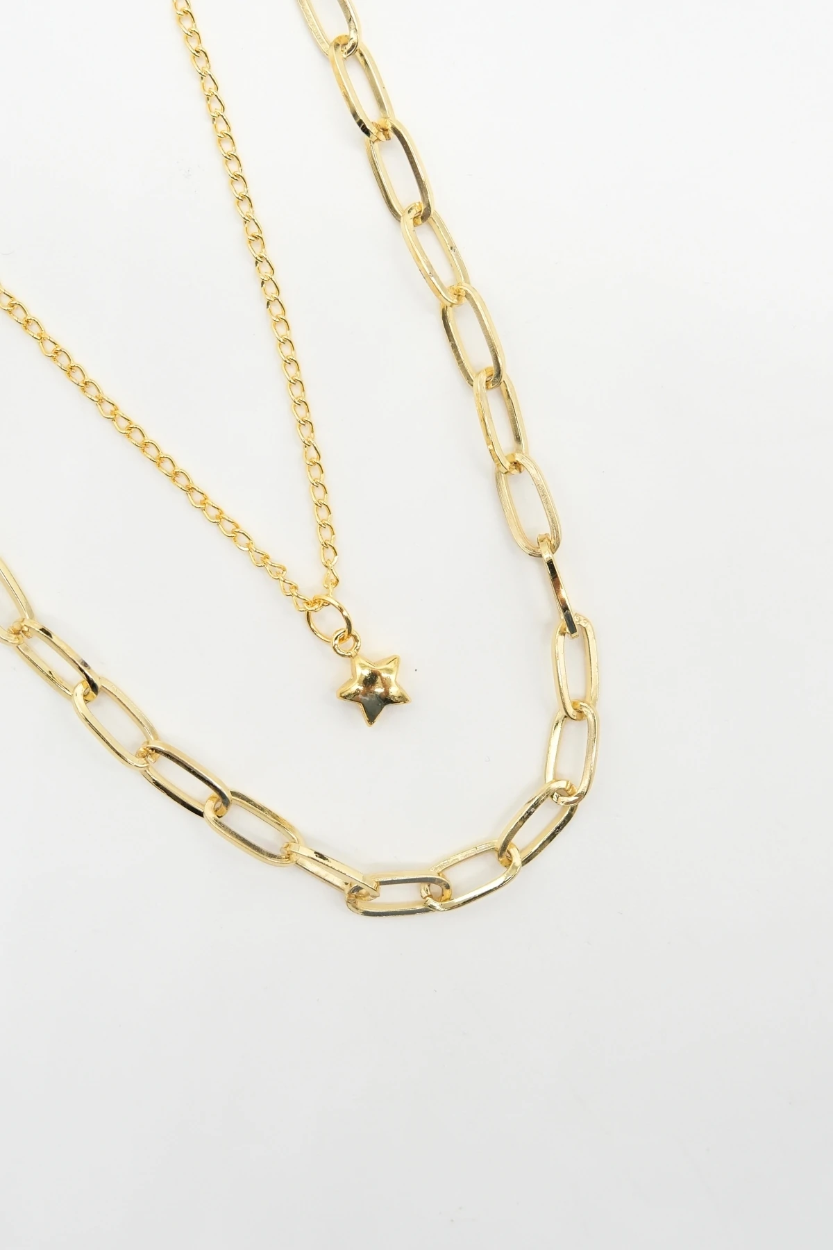 Çift Zincir Yıldız Gold Kolye