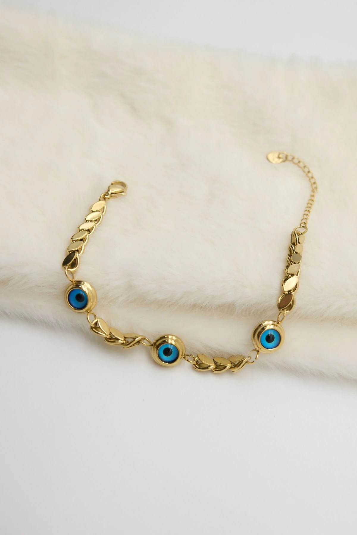 Gold Renk Mavi  Boncuk Detay Bileklik