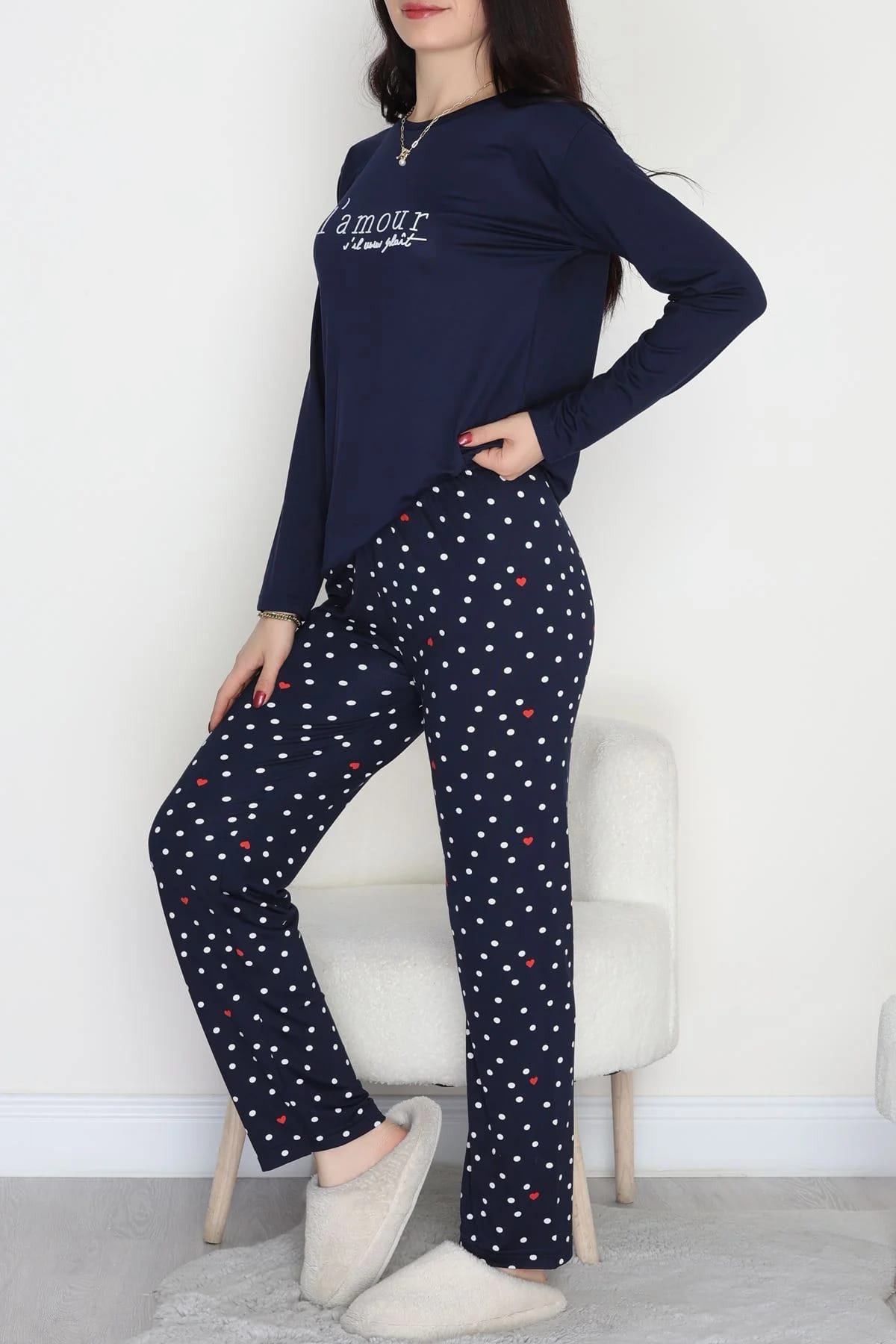 LACİVERT DESENLİ MİLAN PİJAMA TAKIMI