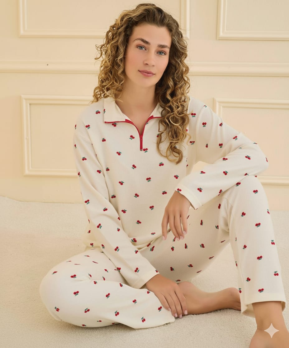 KİRAZ DESENLİ PİJAMA TAKIMI 