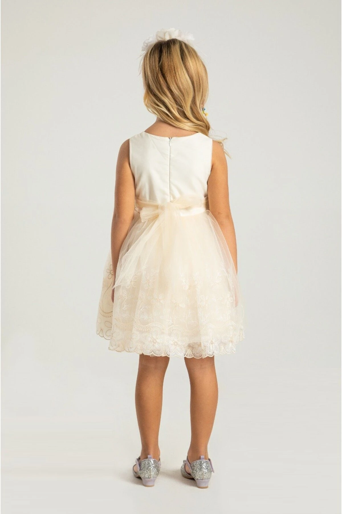 Çiçek Detaylı Kız Çocuk abiye Elbise