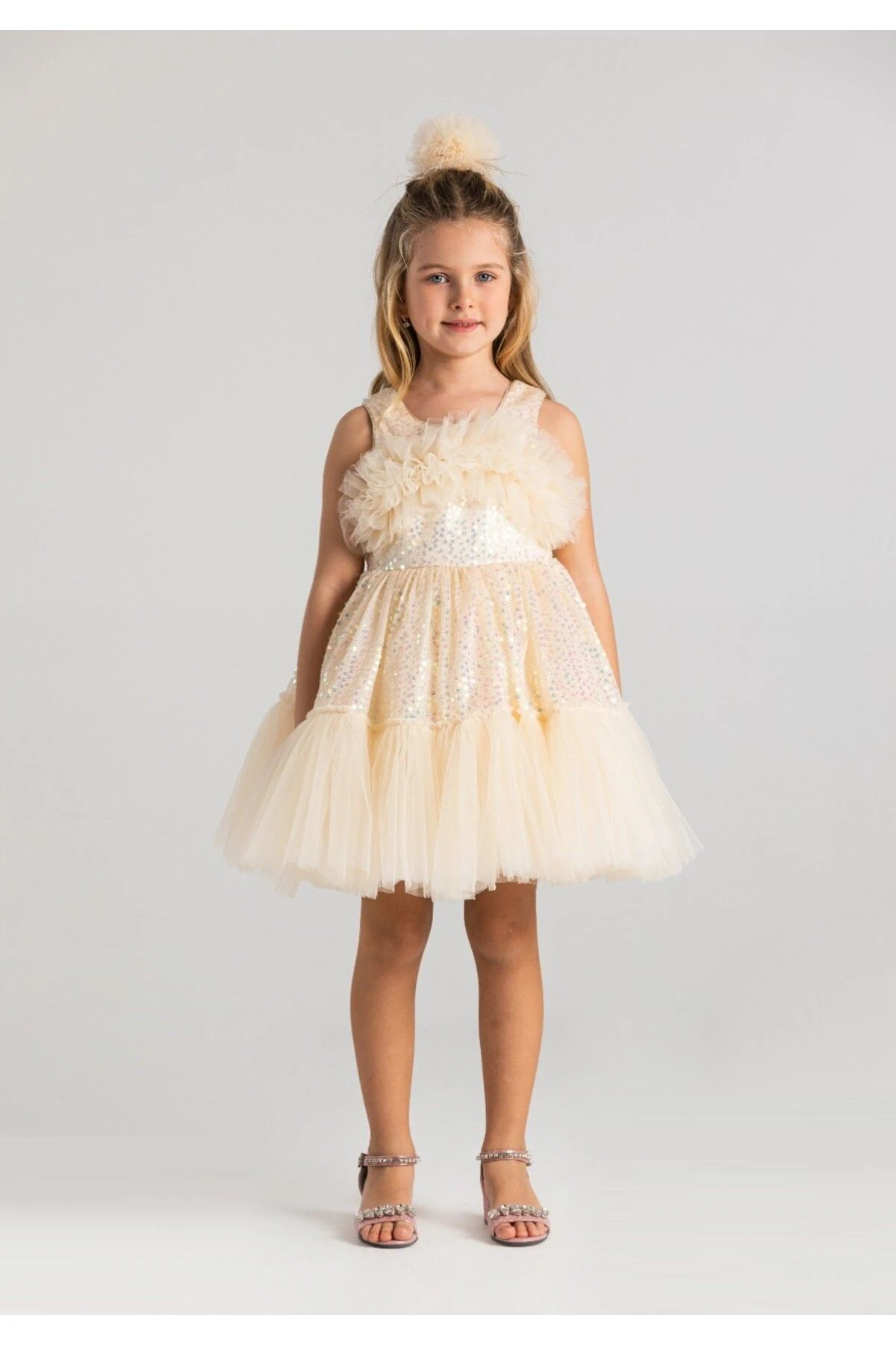 Pul İşlemeli Kız Çocuk Abiye Elbise
