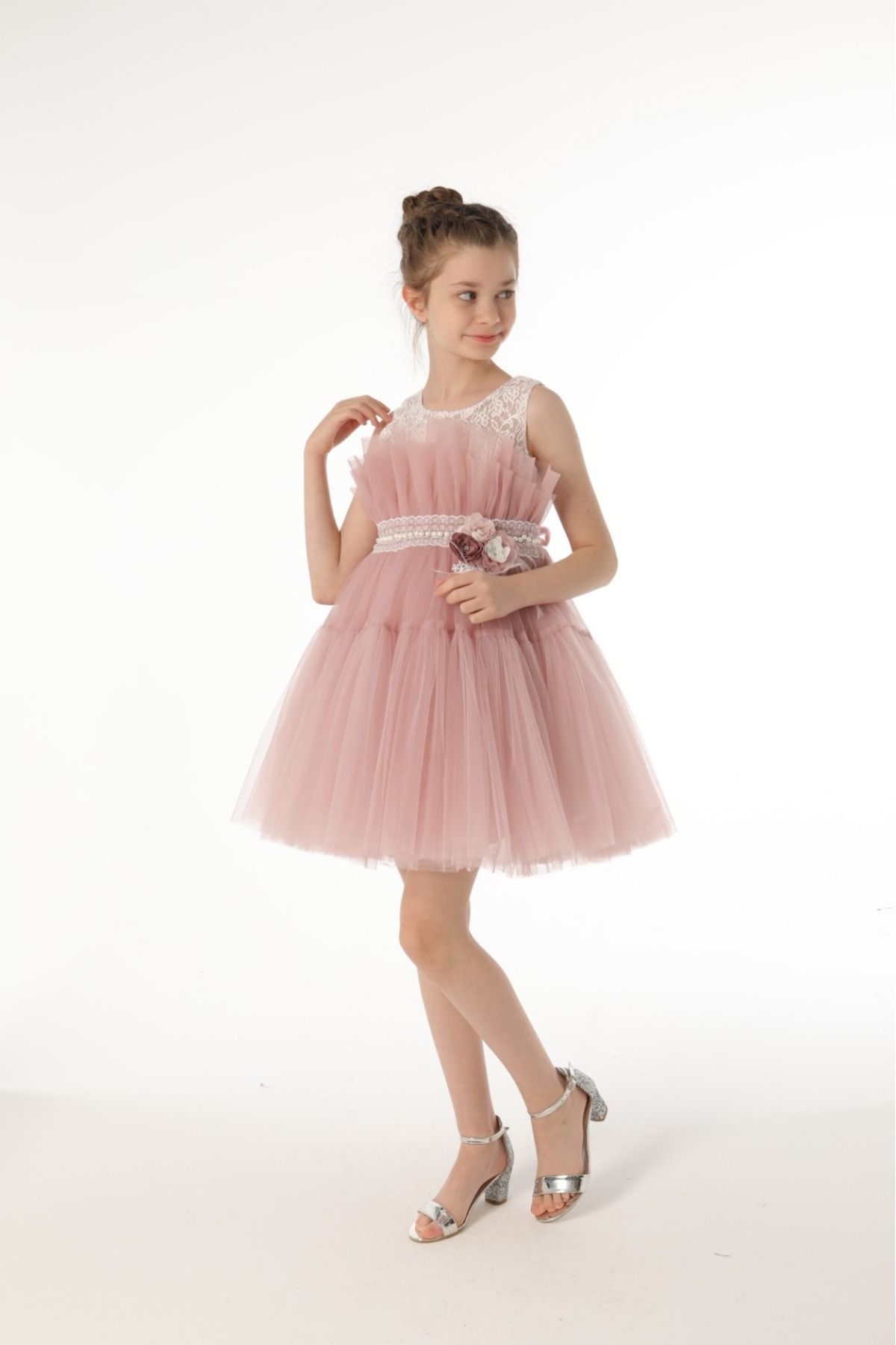 Dantel Detaylı Kız Çocuk Abiye Elbise