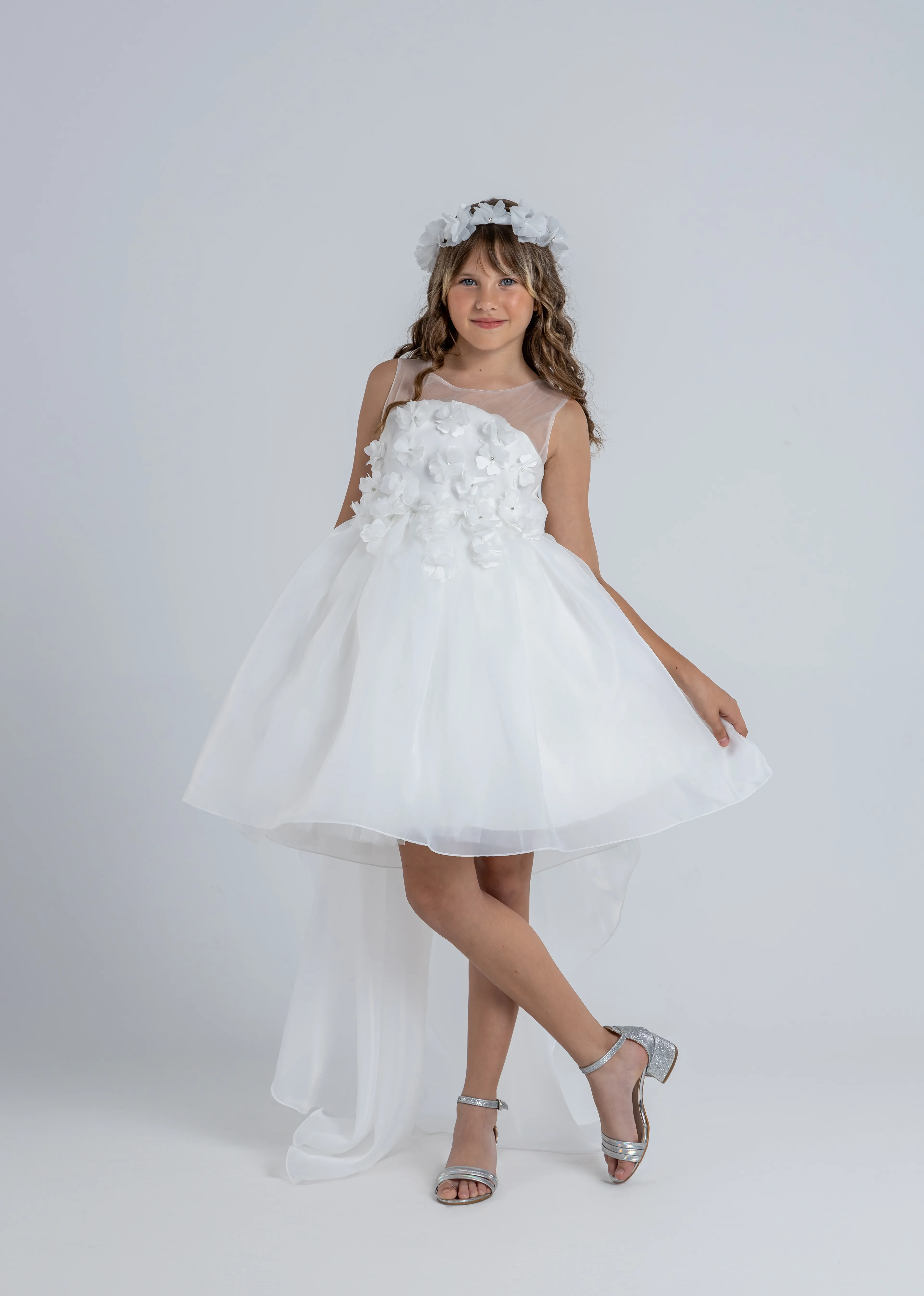 Çiçek Detaylı Kız Çocuk Abiye Elbise