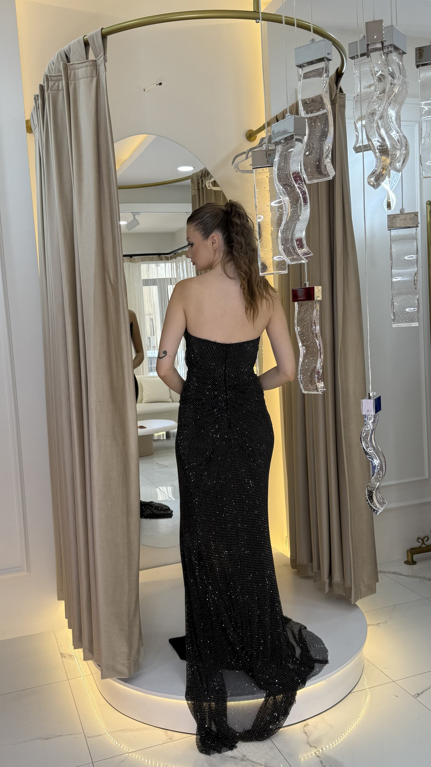 Göğüs Detaylı Taşlı Kuyruklu Balık Model Abiye