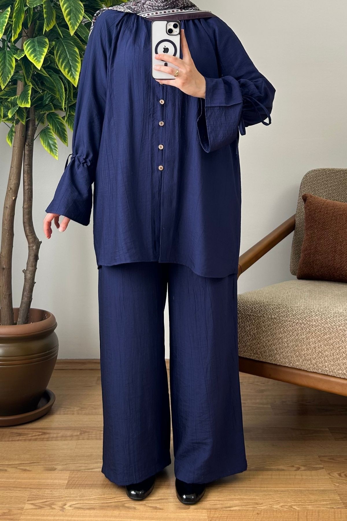 Düğmeli Oversize Pantolonlu Takım