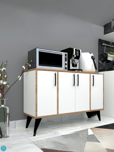 % 100 MDF Çok Amaçlı 4 Kapaklı Mutfak Kahve Köşesi Dolabı