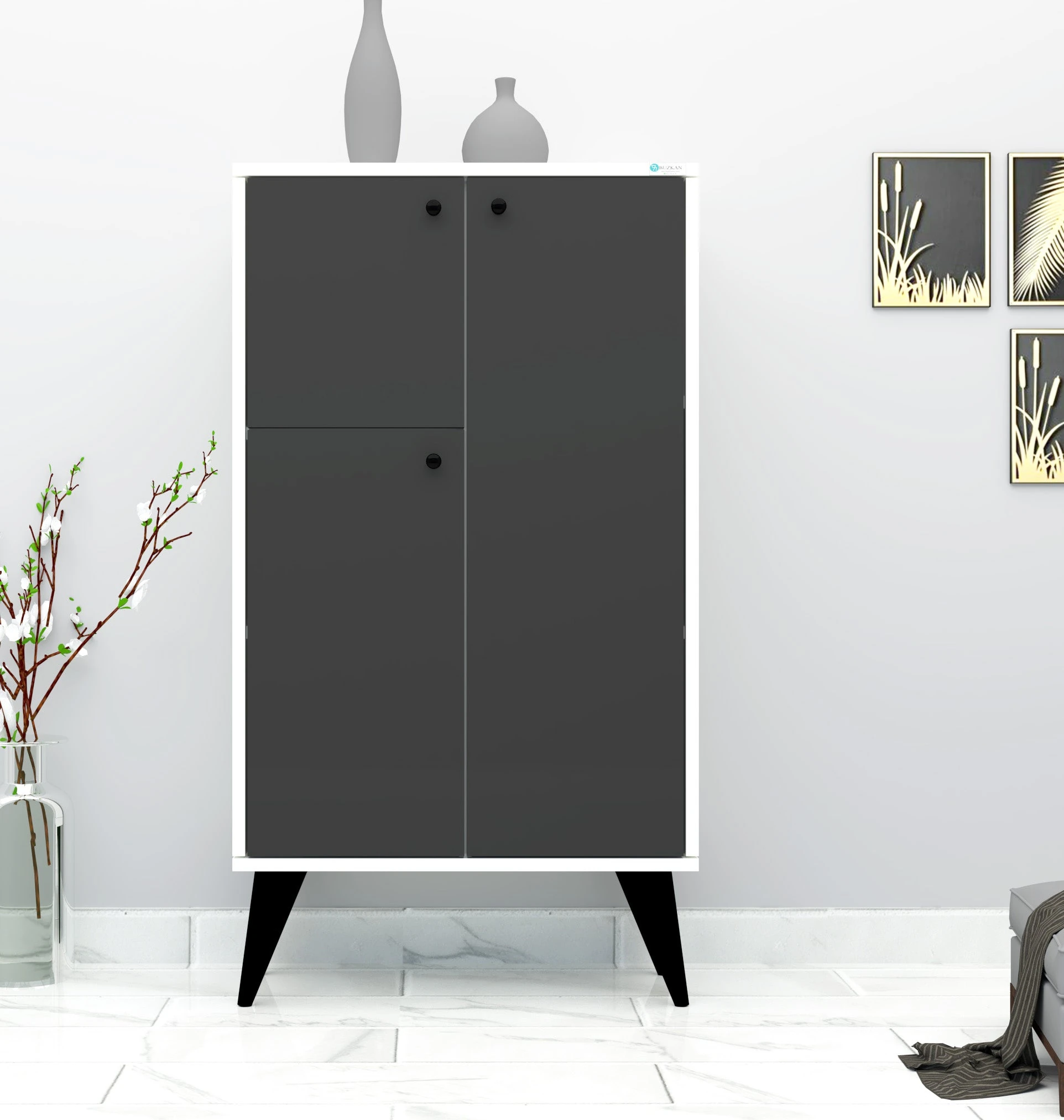 %100 Mdf Lam AnFa Ayakkabılık mat Antrst 3 Kapaklı 6 Raflı Ayakkabılık