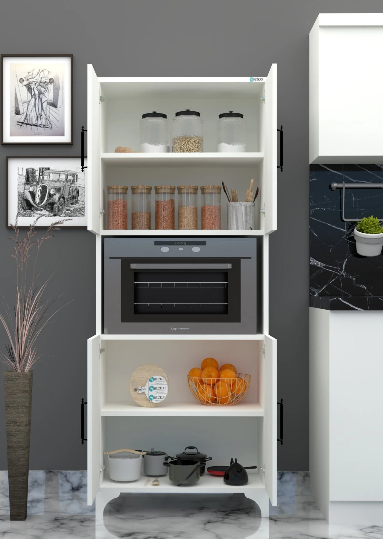 %100 mdf Lam Çok Amaçlı, Fırın, Kiler, Balkon Banyo Dolabı (BÜYÜK BOY FIRIN KABİNİ)