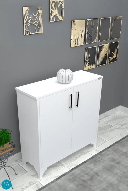 %100 MDF 2 Kapaklı Küp Üstü Beyaz Ayakkabılık