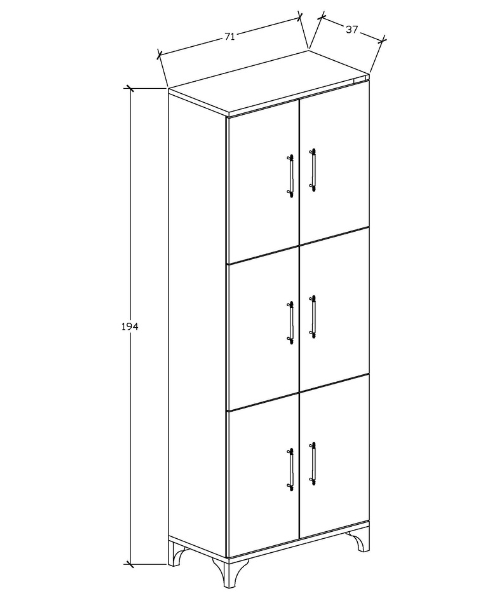 % 100 Mdf Lam Beyaz 6 Kapaklı Kapak Beyaz-Gövde Desen Çok Amaçlı Dolap