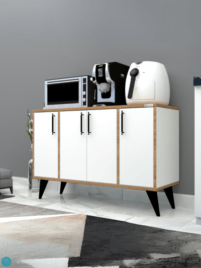 % 100 MDF Çok Amaçlı 4 Kapaklı Mutfak Kahve Köşesi Dolabı
