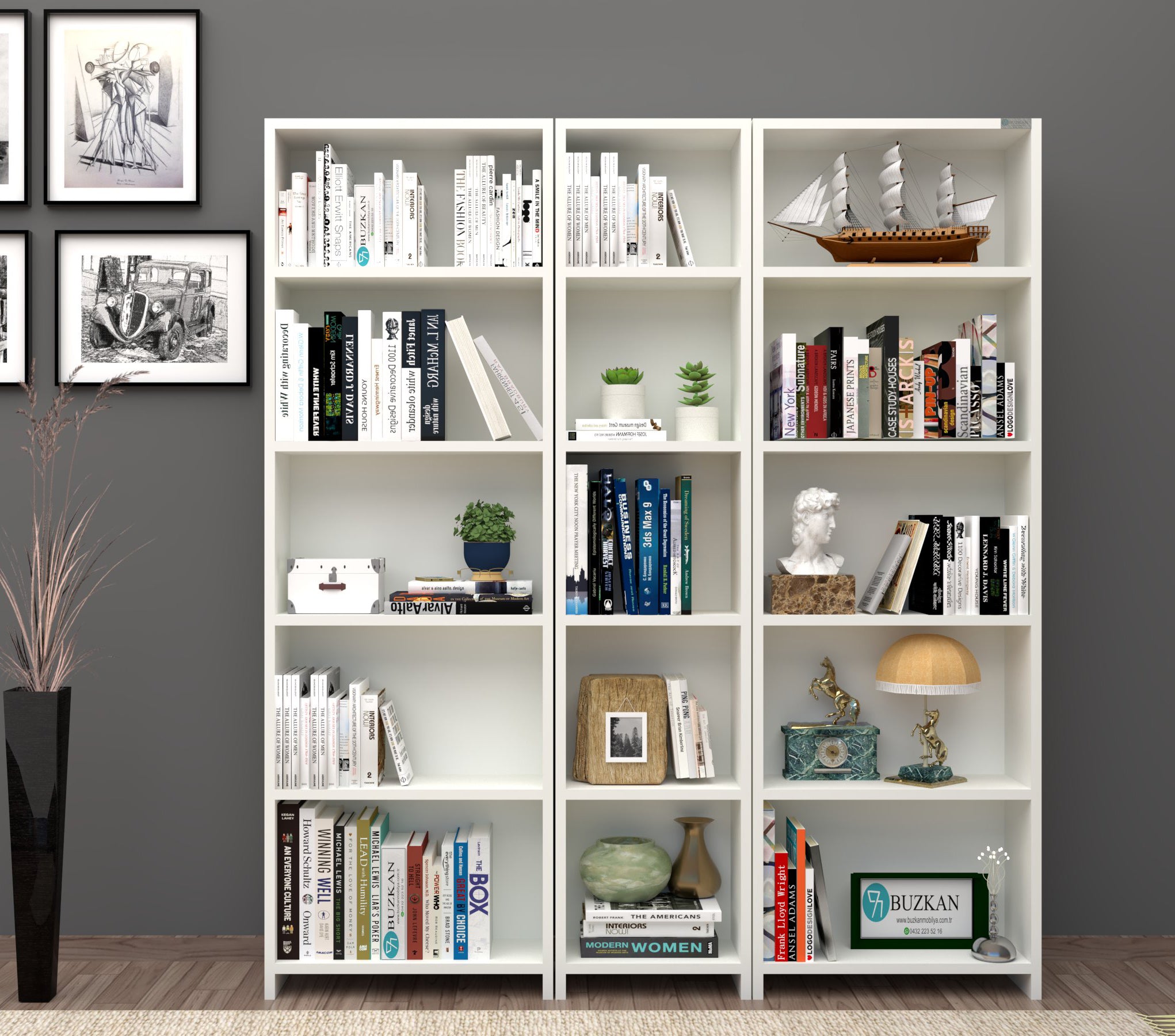 % 100 Mdf Beyaz 5 Raflı Kitaplık