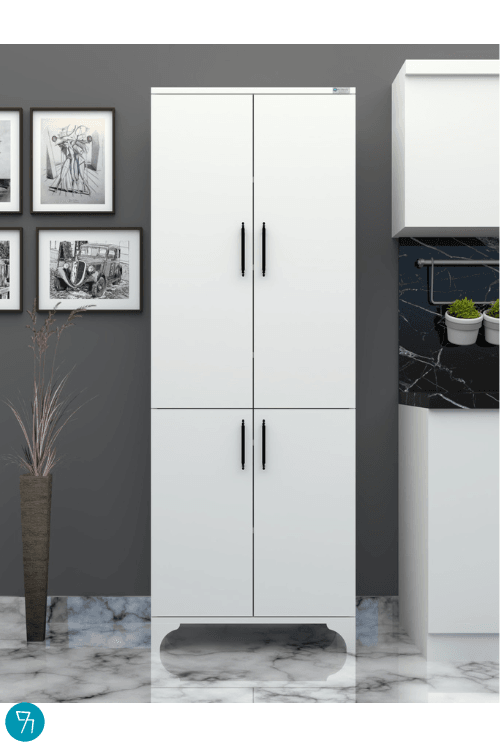 % 100 Mdf Lam Beyaz 4 Kapaklı Kapak Beyaz Gövde Çok Amaçlı Dolap