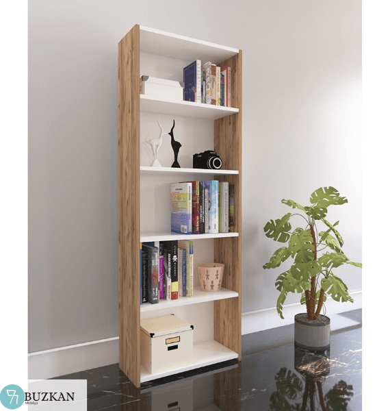 Buzkan % 100 mdf Lam 5 Raflı  Beyaz-Ceviz Kitaplık