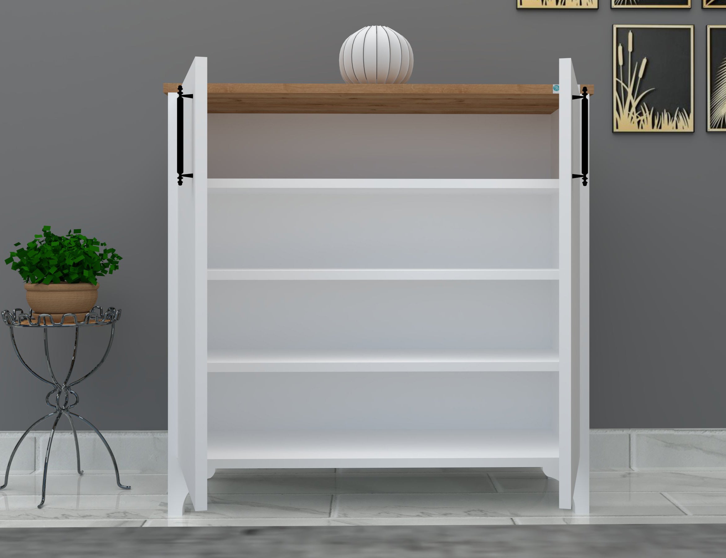 %100 Mdf 2 Kapaklı Küp Üstü Desenli Ayakkabılık