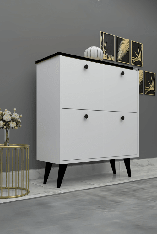 %100 MDF Akus 4 kapaklı Ayaklı Ayakkabılık Üstü Falez