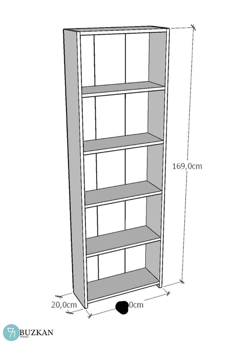 MDF Genişlik 38cm Beyaz 5 Raflı Kitaplık