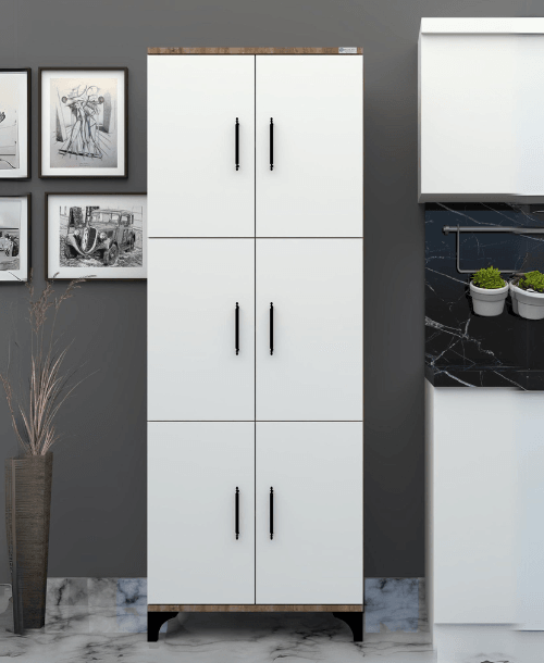 % 100 Mdf Lam Beyaz 6 Kapaklı Kapak Beyaz-Gövde Desen Çok Amaçlı Dolap