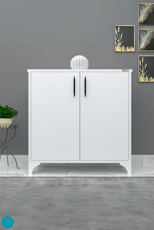 %100 MDF 2 Kapaklı Küp Üstü Beyaz Ayakkabılık