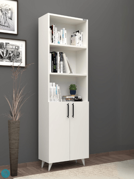 %100 Mdf Kapaklı Tekli Modül Ayaklı Beyaz Ki̇taplık
