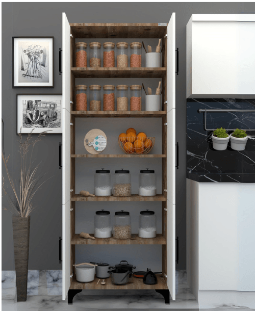 % 100 Mdf Lam Beyaz 6 Kapaklı Kapak Beyaz-Gövde Desen Çok Amaçlı Dolap