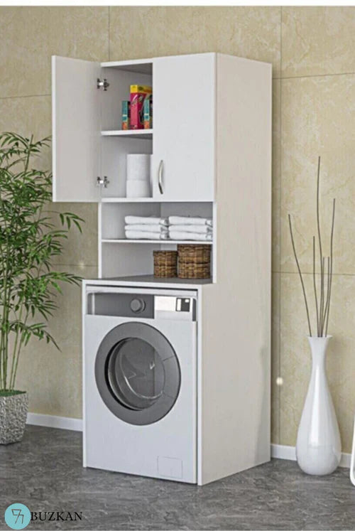 Buzkan % 100 mdf Lam Çamaşır Makinesi Dolabı: Banyo Raflı Kapaklı Dolabı