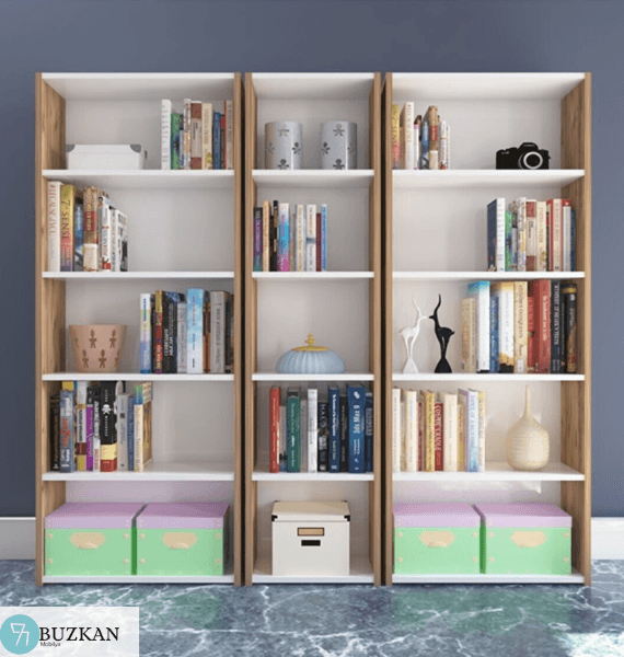 Buzkan %100 Mdf Lam 3'lü Safir Meşe Arkalıklı Kitaplık