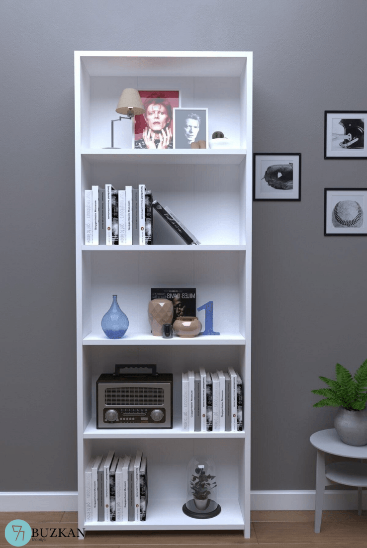 MDF Genişlik 38cm Beyaz 5 Raflı Kitaplık