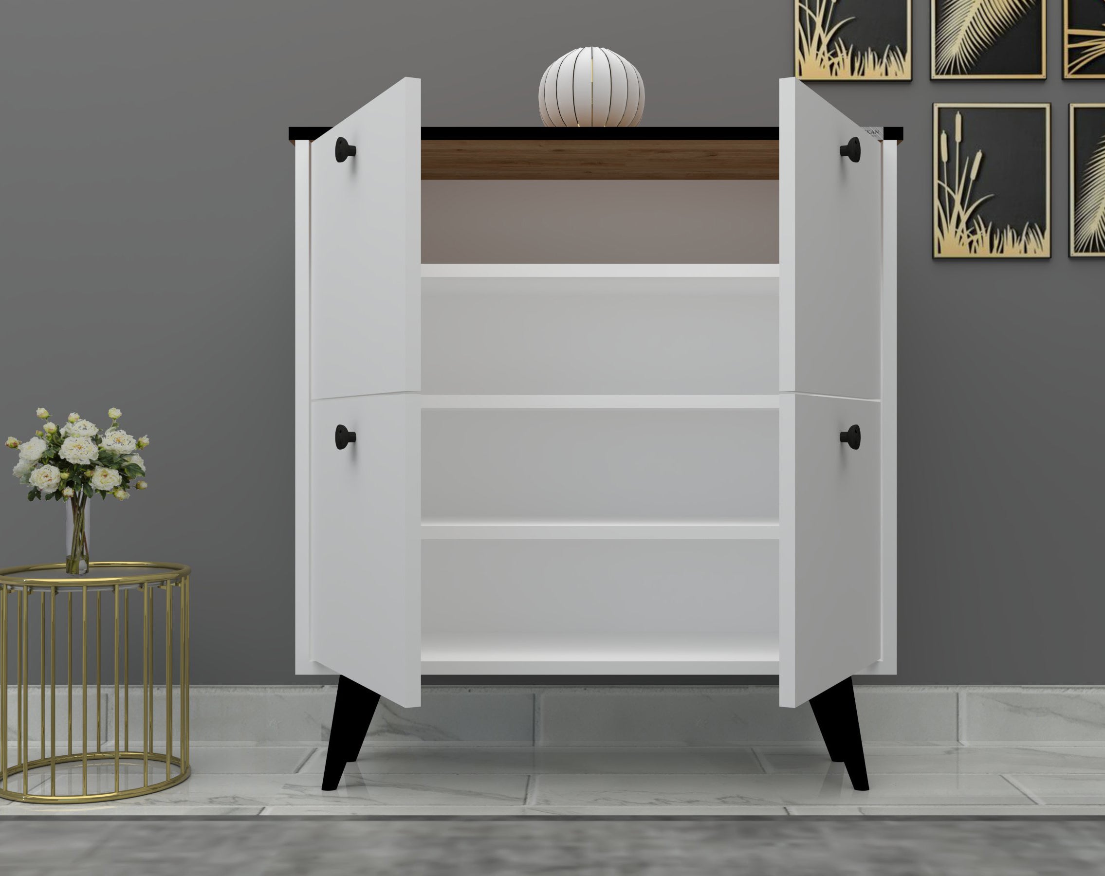 %100 MDF Akus 4 kapaklı Ayaklı Ayakkabılık Üstü Falez