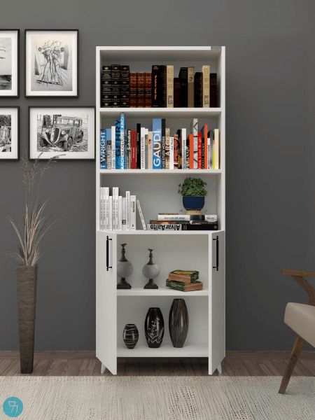 %100 Mdf Kapaklı Tekli Modül Ayaklı Beyaz Geniş Ki̇taplık