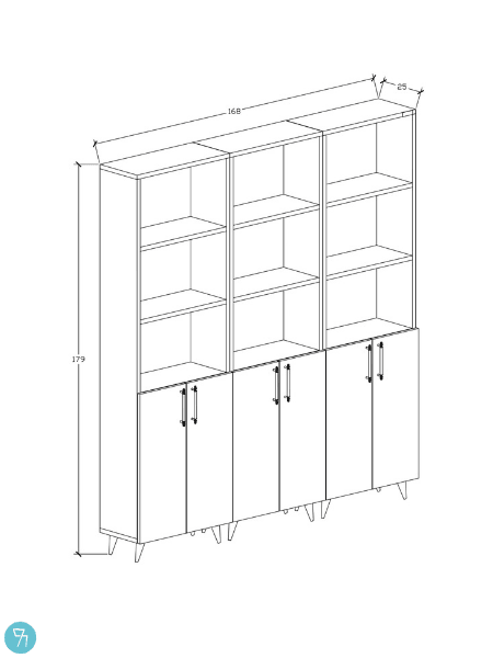 %100 Mdf Kapaklı Üçlü Modül Ayaklı Beyaz GenişKi̇taplık