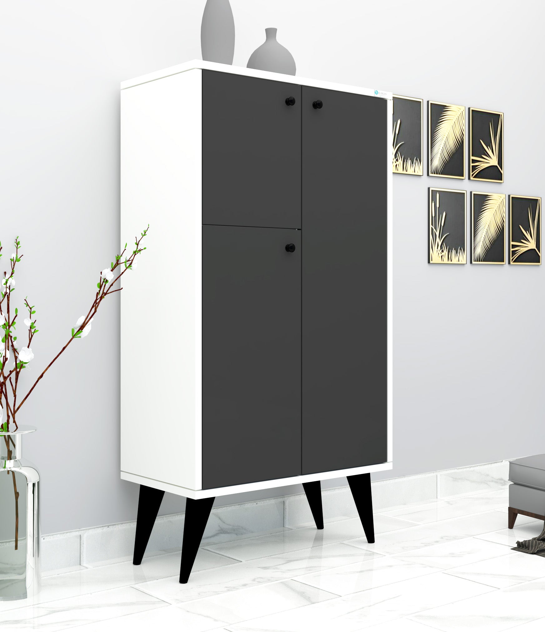 %100 Mdf Lam AnFa Ayakkabılık mat Antrst 3 Kapaklı 6 Raflı Ayakkabılık