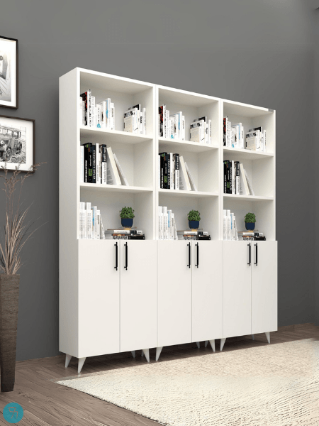 %100 Mdf Kapaklı Üçlü Modül Ayaklı Beyaz GenişKi̇taplık