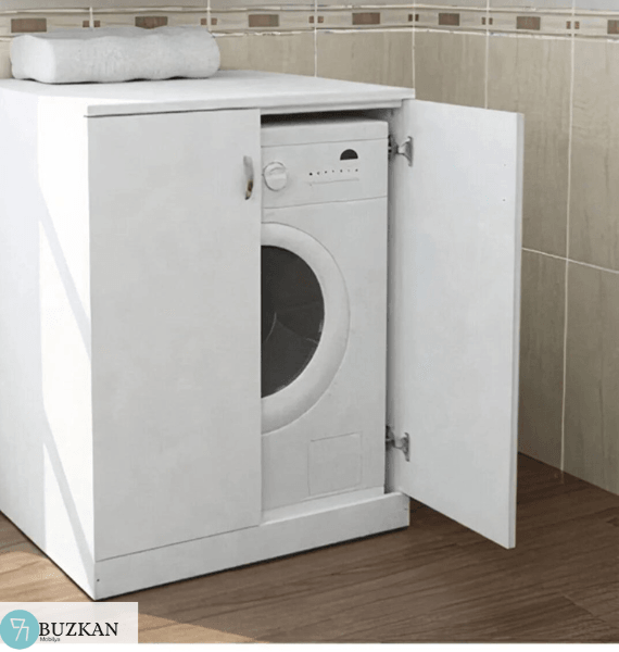 %100 Mdf lam Beyaz Çamaşır Makinesi Dolabı Ve Üst Dolap Seti