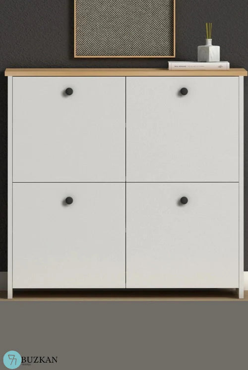 %100 Mdf lam Ayakkabı Dolabı: Beyaz(üstü desen’li) Country Ayakkabılık