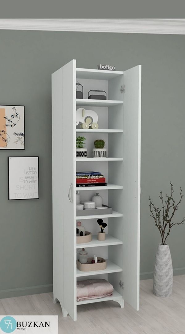 Buzkan % 100 Mdf 8 Raflı 2 Kapaklı Çok Amaçlı Beyaz Mutfak Dolabı,banyo Dolabı