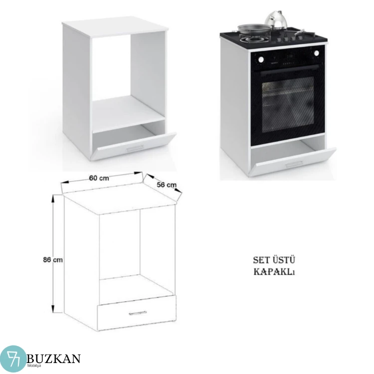 Set Üstü Ocak Fırın Dolabı Kapaklı Beyaz Mdflam