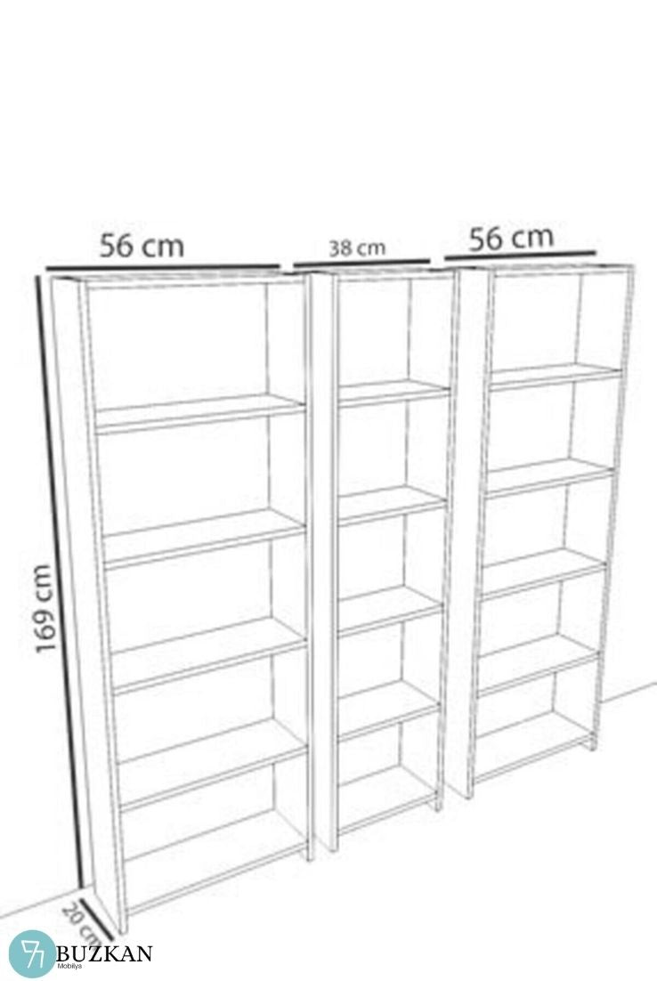 Buzkan %100 Mdf Lam 3'lü Safir Meşe Arkalıklı Kitaplık