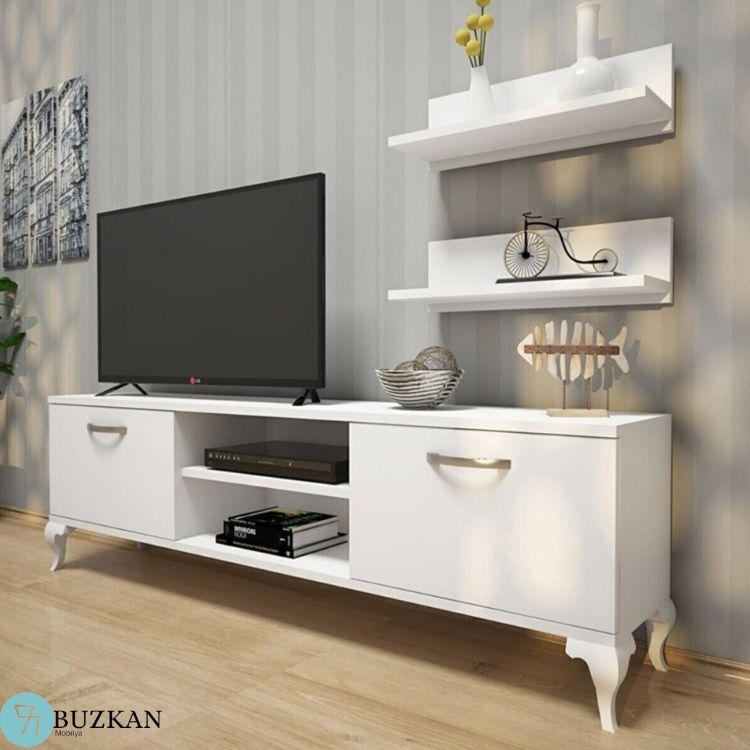 Buzkan % 100 Mdf Duvar Raflı Ayaklı Kitaplık Tv Ünitesi 150 Cm