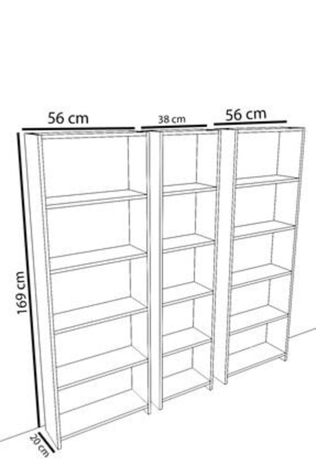 %100 Mdf lam Beyaz-Safir meşe 3'lü Kitaplık