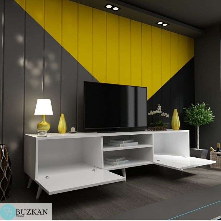 Buzkan % 100 Mdf Lam Beyaz Televizyon Sehpası (Tv Unitesi)