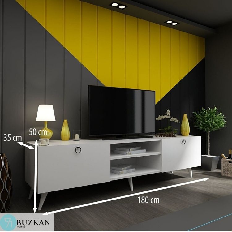 Buzkan % 100 Mdf Lam Beyaz Televizyon Sehpası (Tv Unitesi)