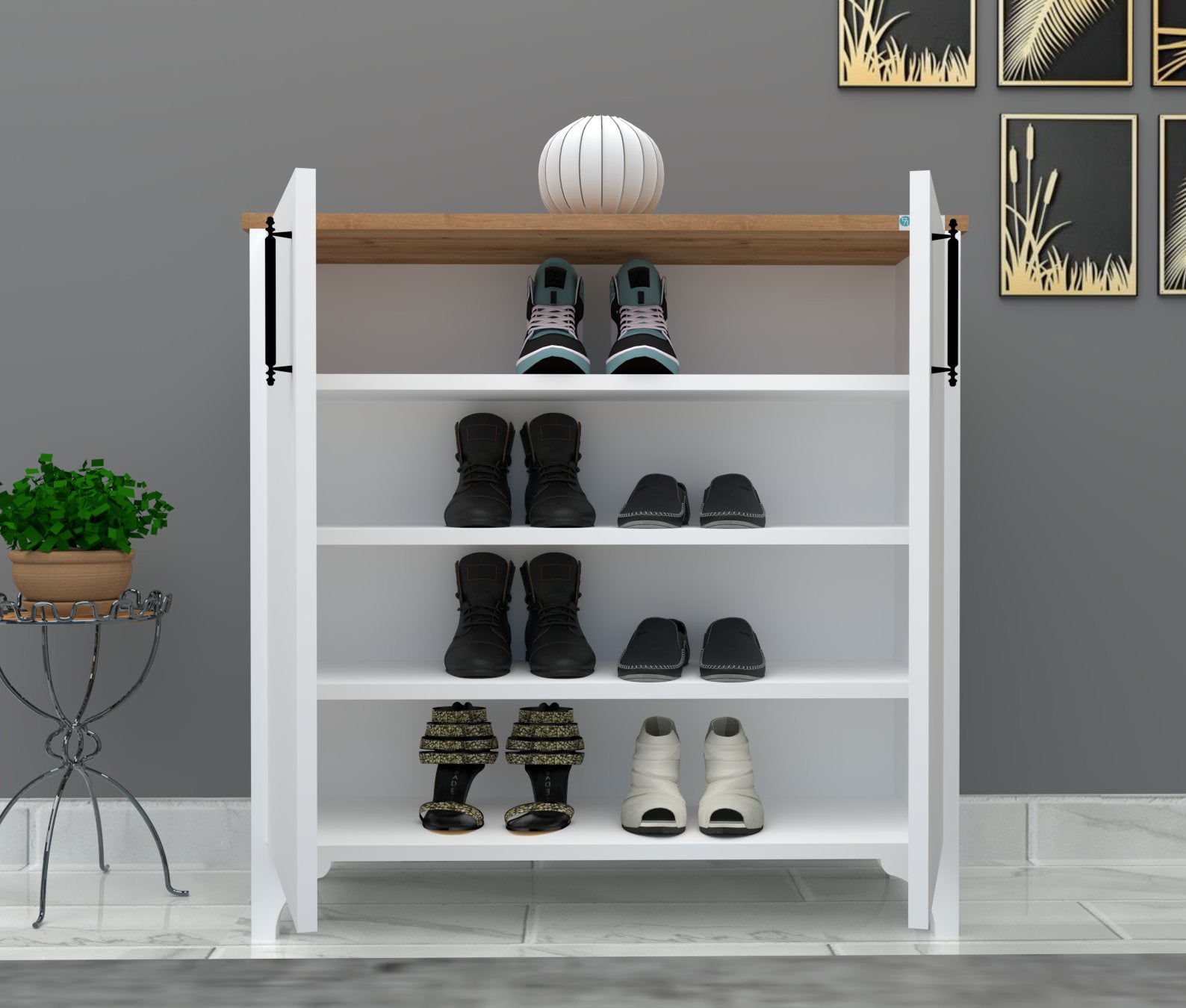 %100 Mdf 2 Kapaklı Küp Üstü Desenli Ayakkabılık