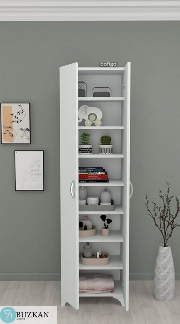 Buzkan % 100 Mdf 8 Raflı 2 Kapaklı Çok Amaçlı Beyaz Mutfak Dolabı,banyo Dolabı