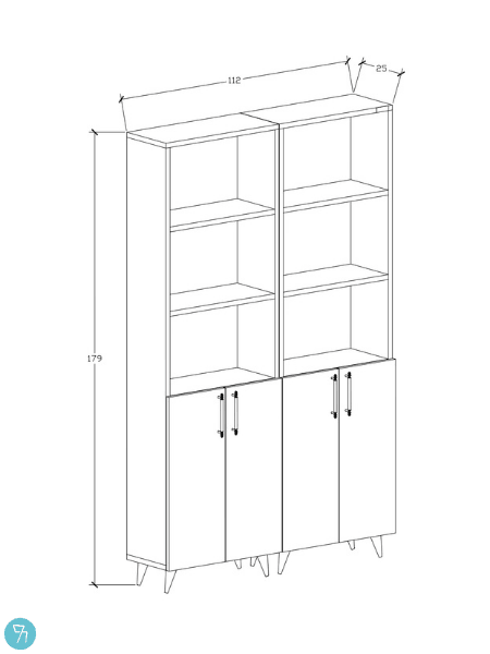 %100 Mdf Kapaklı İkili Modül Ayaklı Beyaz Ki̇taplık