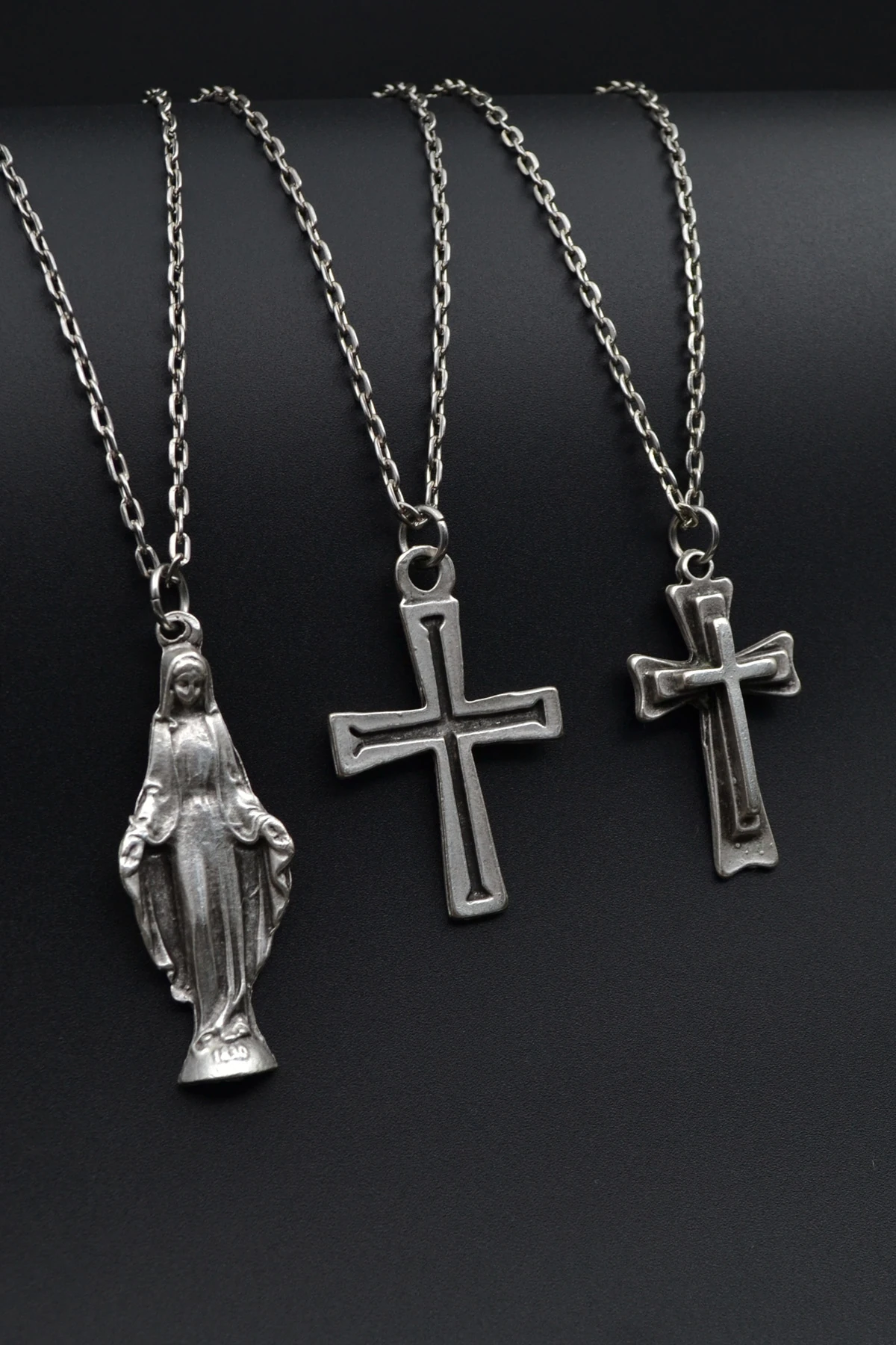 3'lü Meryem Ana Haç Erkek Kadın Kolye Seti