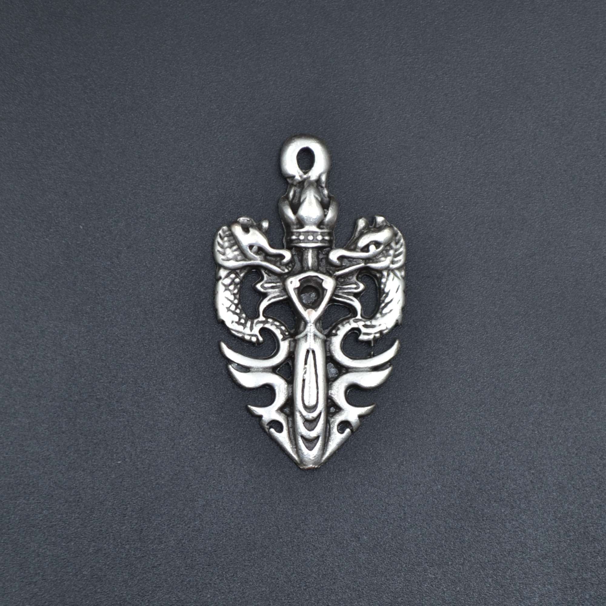 Ejderha Kılıç Kolye - Gümüş ( Silver ) Renk - 60 cm Deri İp Kolye