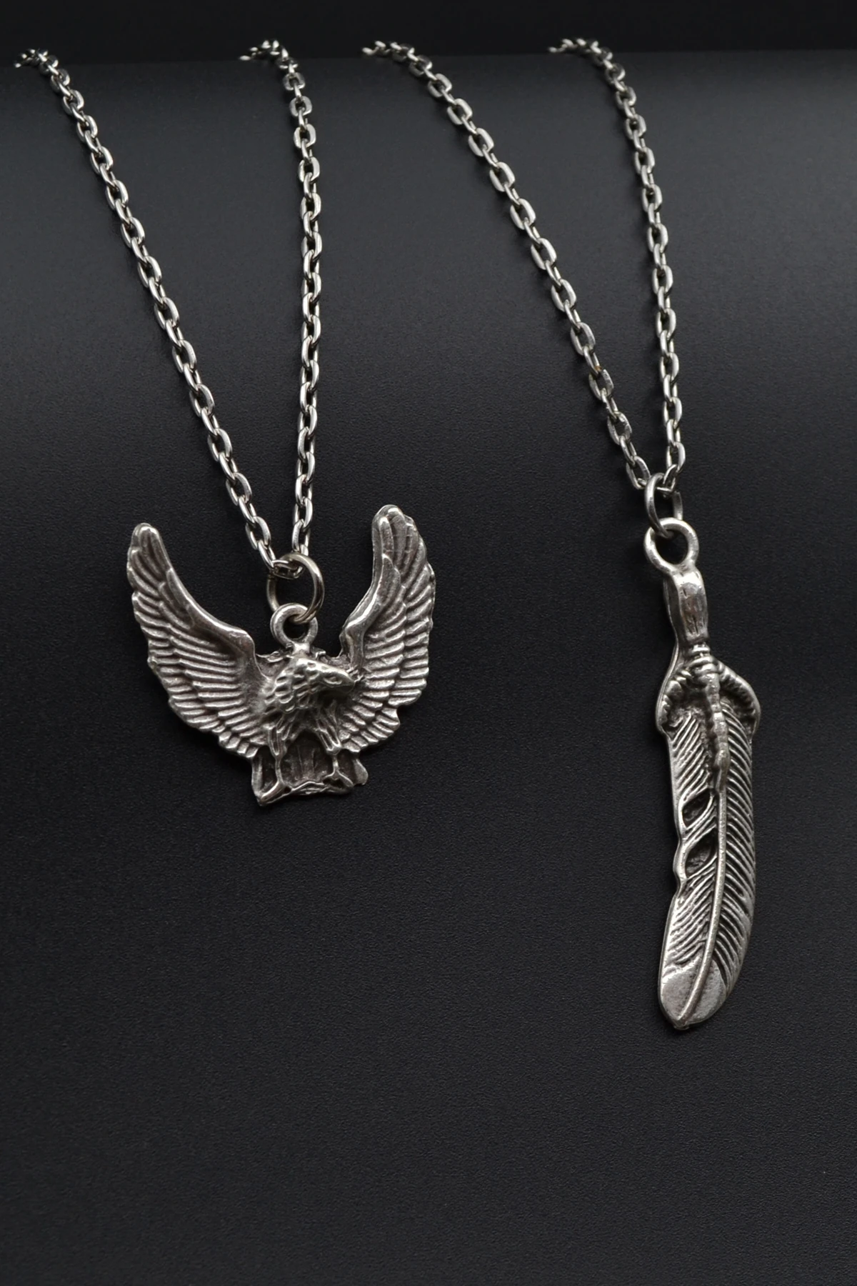 2'li Kuş Tüyü - Kartal Erkek Kadın Kolye Seti