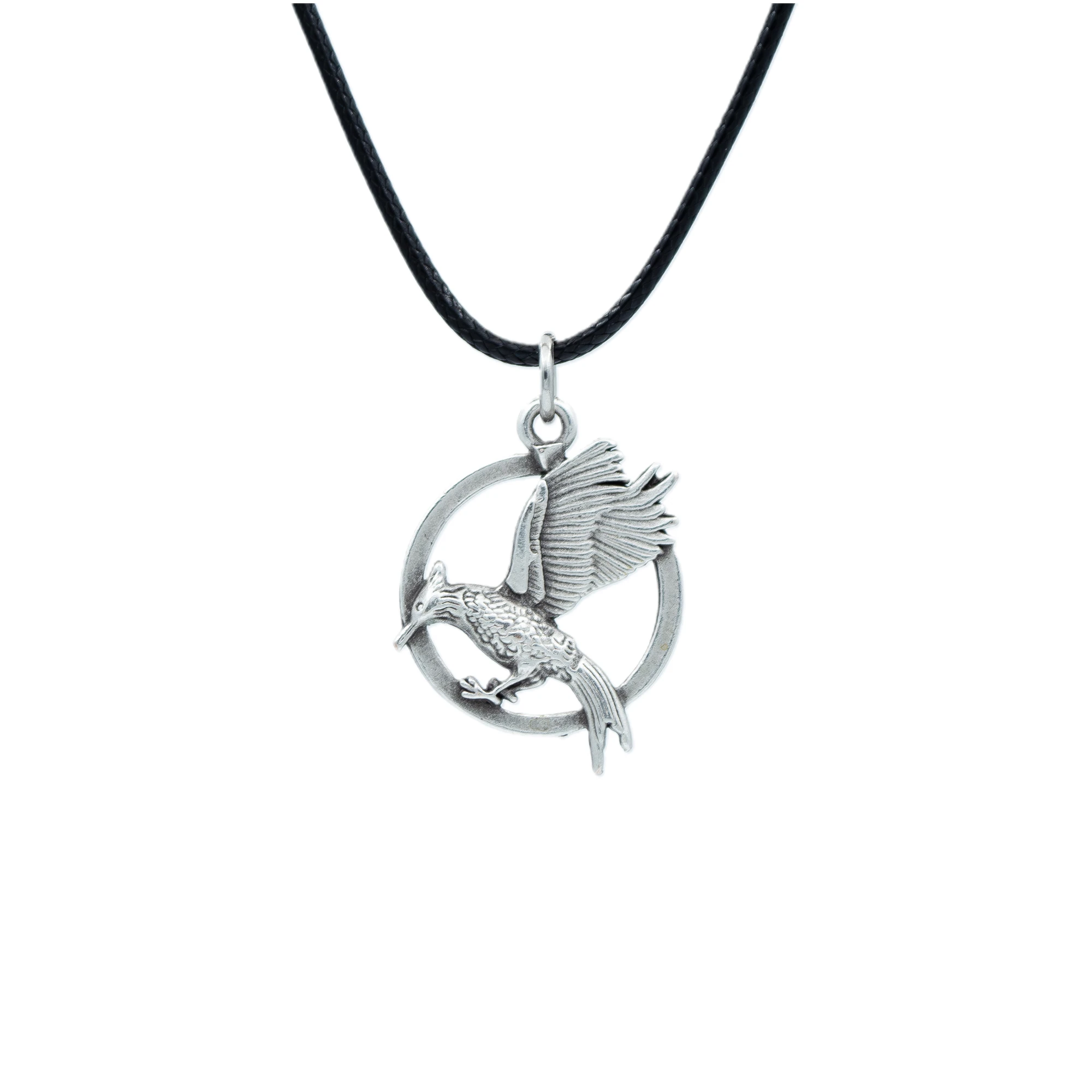 Alaycı Kuş Kolye - Gümüş ( Silver ) Renk - 60 cm Deri İp Kolye